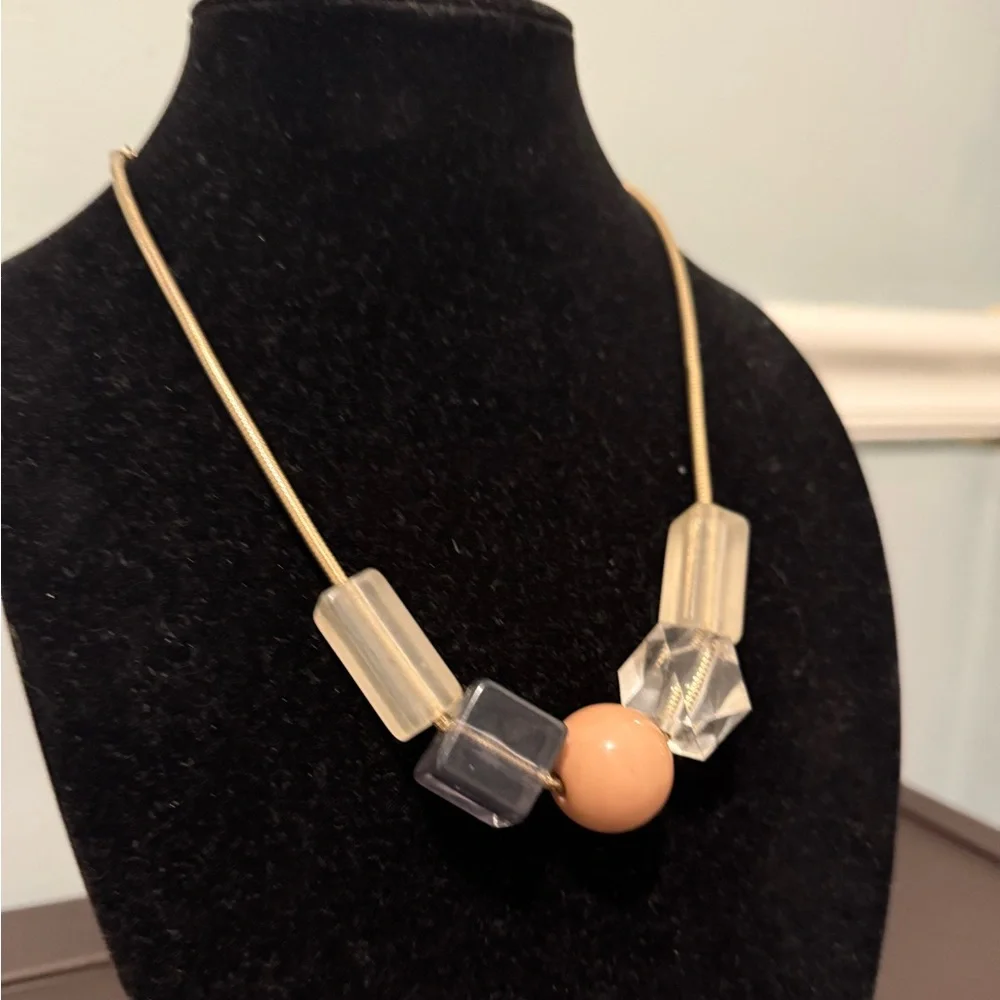 Vintage Gold and Peach Necklace Chunky Acrylic Beads about 18 inches long